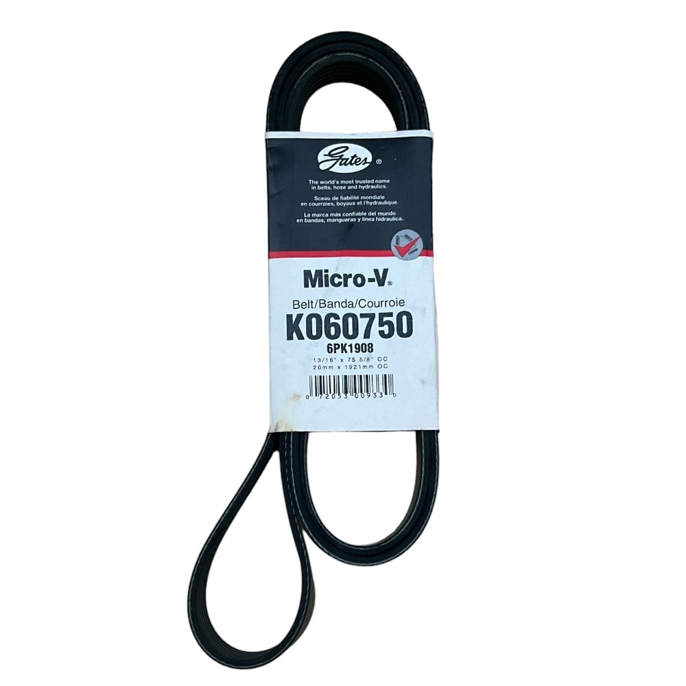 Serpentine Belt Micro-V Gates K060750 6PK1908, 13/16" X 75 5/8"